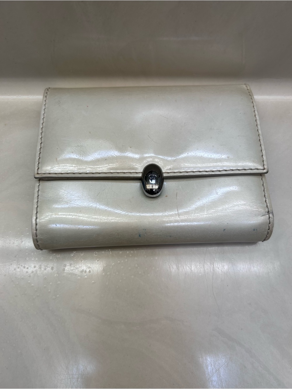 Christian Dior Pearl/Cream Patent Leather Trifold Wallet